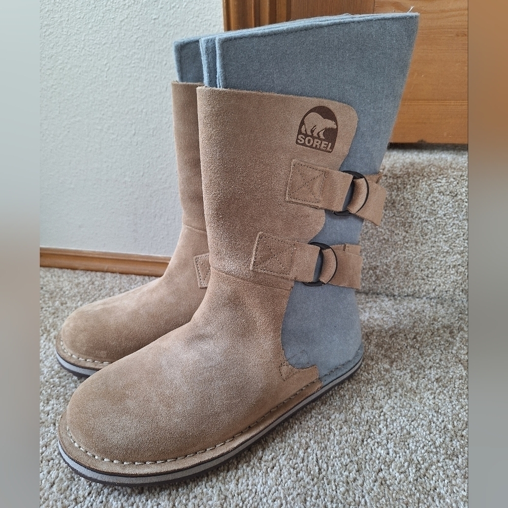 NWOT Sorel Chipahko Unisex Felt And Suede Boot Tan/Gray Size Men 6 Wm 8